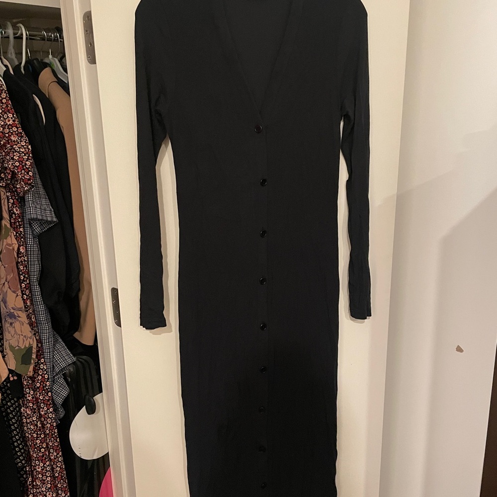 NAADAM Black Button-Up Long Sleeve Dress